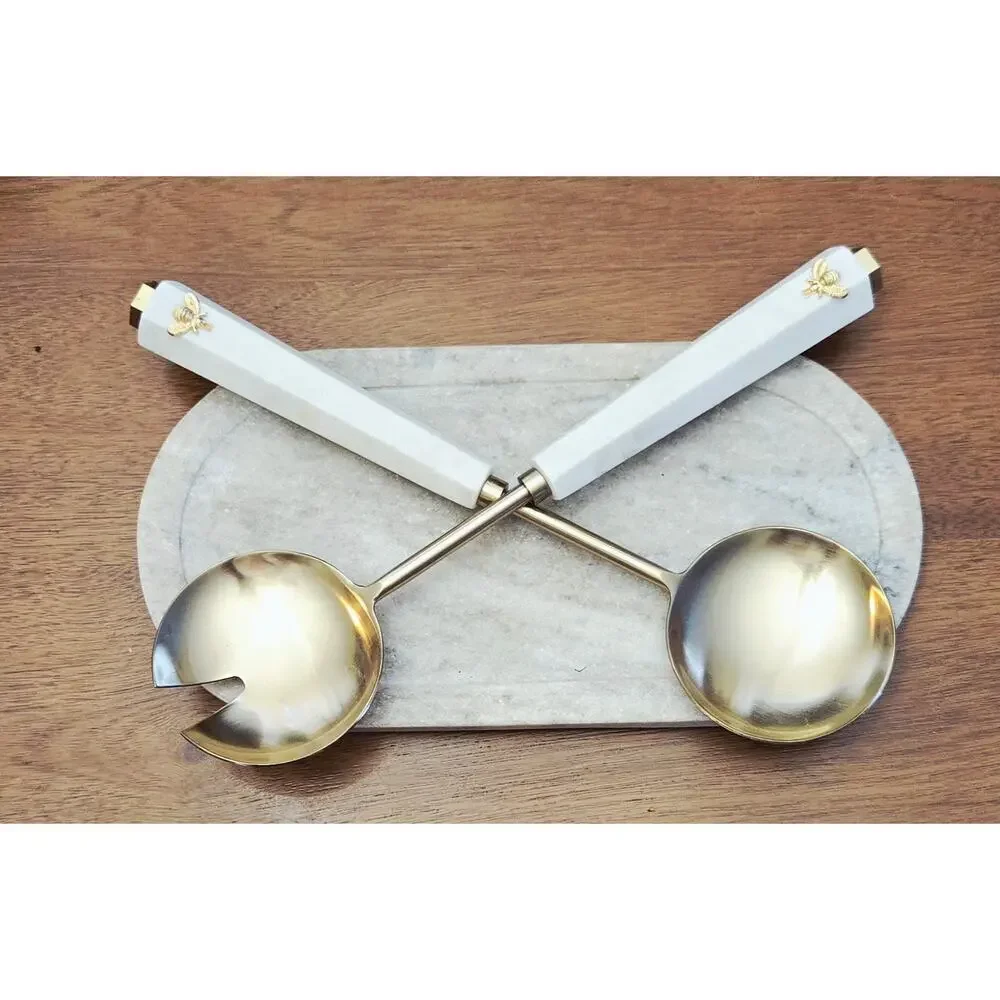 Godinger Snowy Marble Gold Plated Stainless Salad Servers